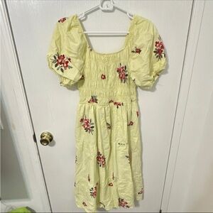 Elegant Floral Yellow Midi Dress